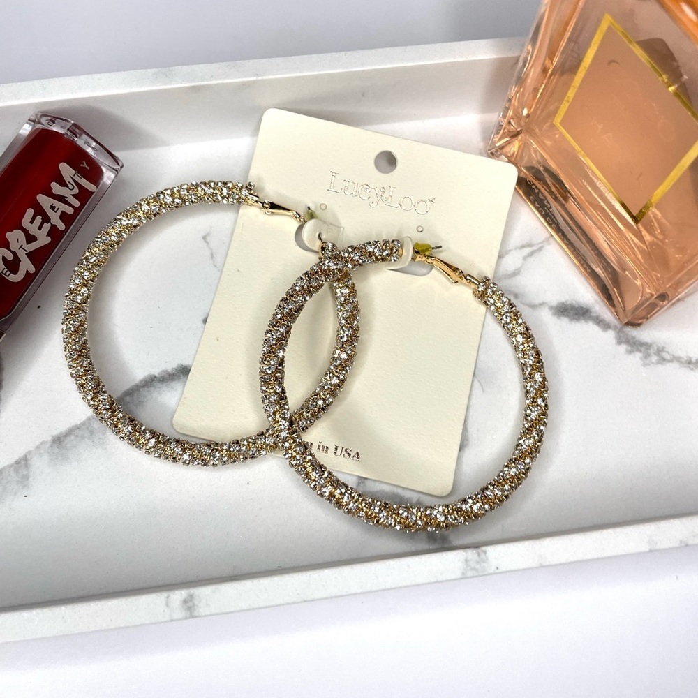 70MM Rhinestone Wrap Around Iconic Hoops - Picture 3 of 8